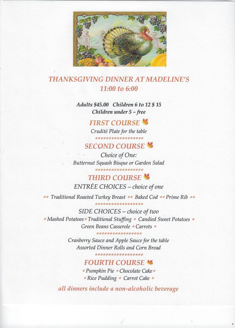 Menu for Madeline's Fogelsville Fine Dining Restaurant Allentown PA